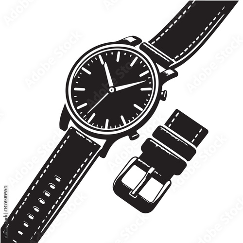Watch Strap Silhouette line art vector illustration on white background