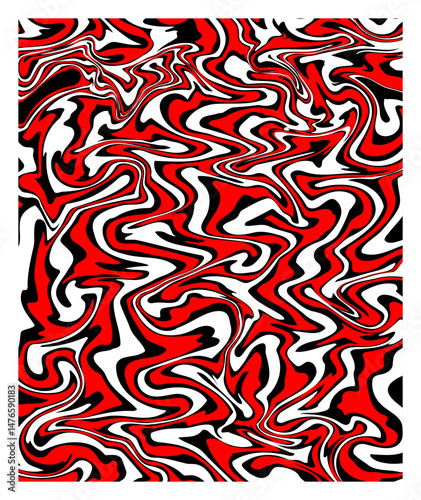 Marble texture. Dynamic liquid pattern in black, red, white. bright wavy lines. fluid background for your design project
