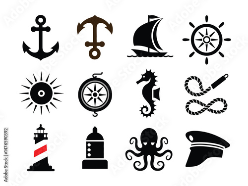 silhouette of a set of nautical icons