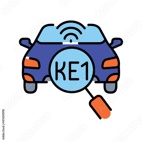 Recognition vehicle license plates color line icon.