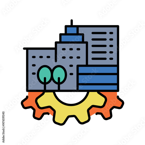 optimization urban spatial planning color line icon.