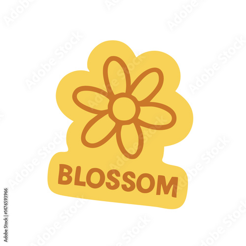 Simple yellow blossom sticker with brown outline