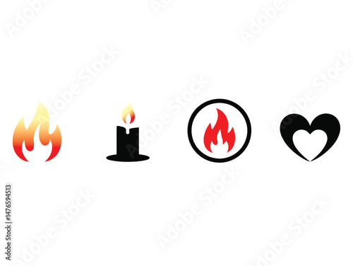 Fire flame icon set, Bonfire silhouette logo