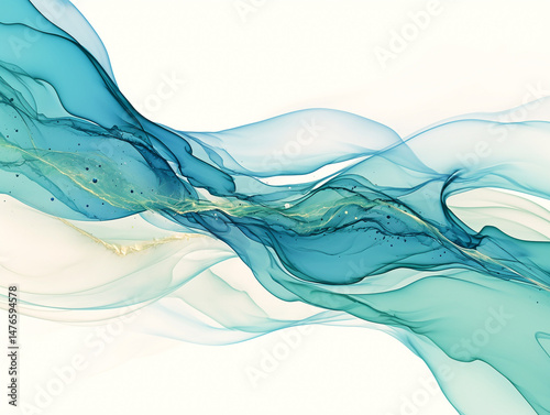 Tranquil River Flow in Soft Watercolor Abstract Style｜Soothing Blue and Green Blend for Healing Spaces｜Perfect Art Print for Relaxing Interiors