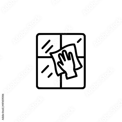 Clean Window Icon: A clean window icon with a pair of hands holding a cleaning cloth. The icon represents cleanliness, hygiene, and order.  A perfect icon for websites, apps.