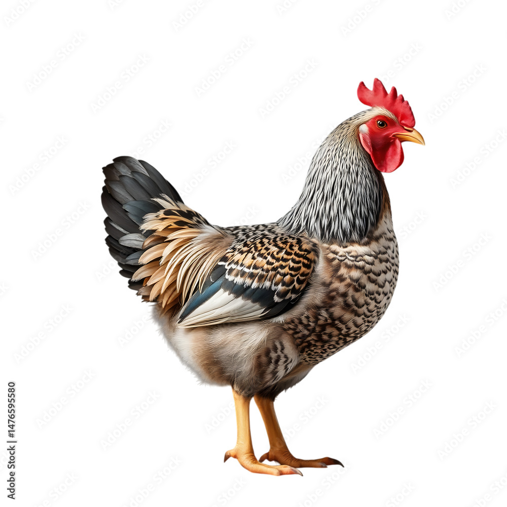 Fototapeta premium Majestic Rooster Portrait: This vibrant rooster, with its bold colors and proud stance, showcases the rural charm of a farm.