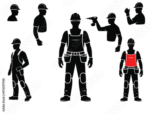 collection of silhouettes of construction workers, vector of construction workers