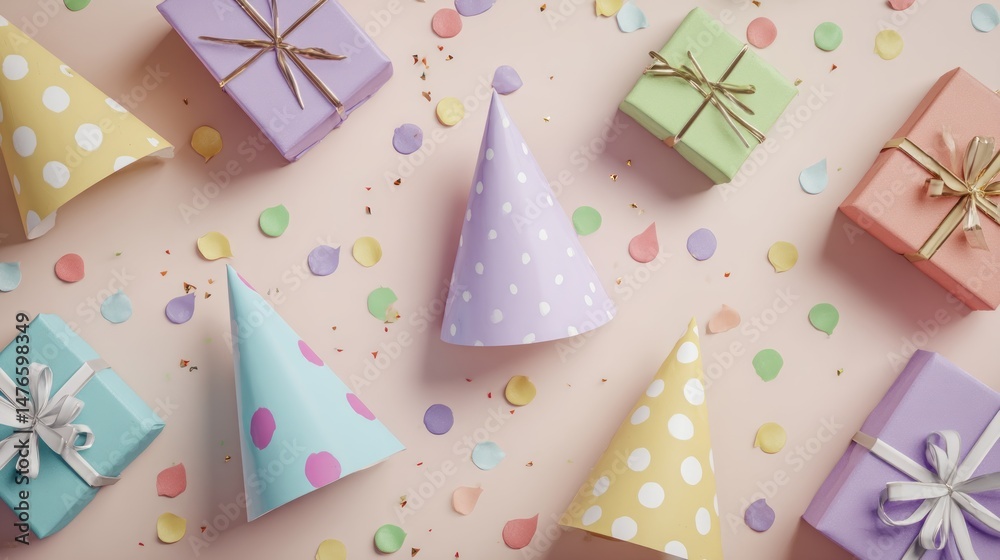 Pastel party gifts and hats Pastel party gifts and hats