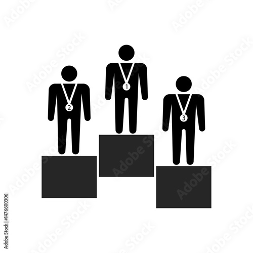 Set of stick figures, athletes awards podium, flat vector illustration.