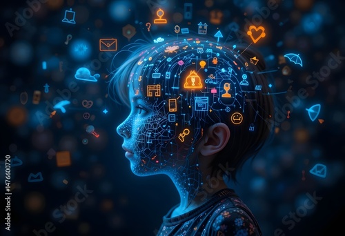 Digital Mindscape Art with Child Profile and Icons for Sale