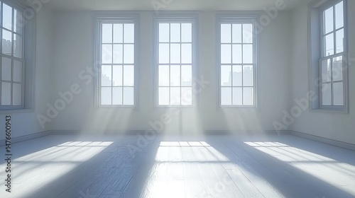 Sunny interior Rays through windows illuminate the floor