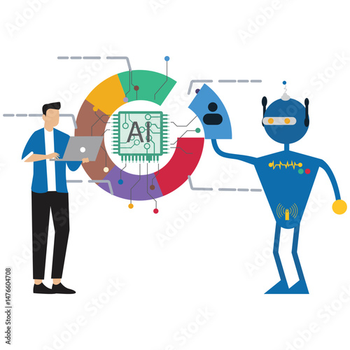 Business industry replace human analysis graph proportion Robots replace human jobs future Robots cause people to lose their jobs