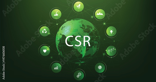CSR concept.Corporate social responsibility and giving back to the community on a green background. modern business concept.