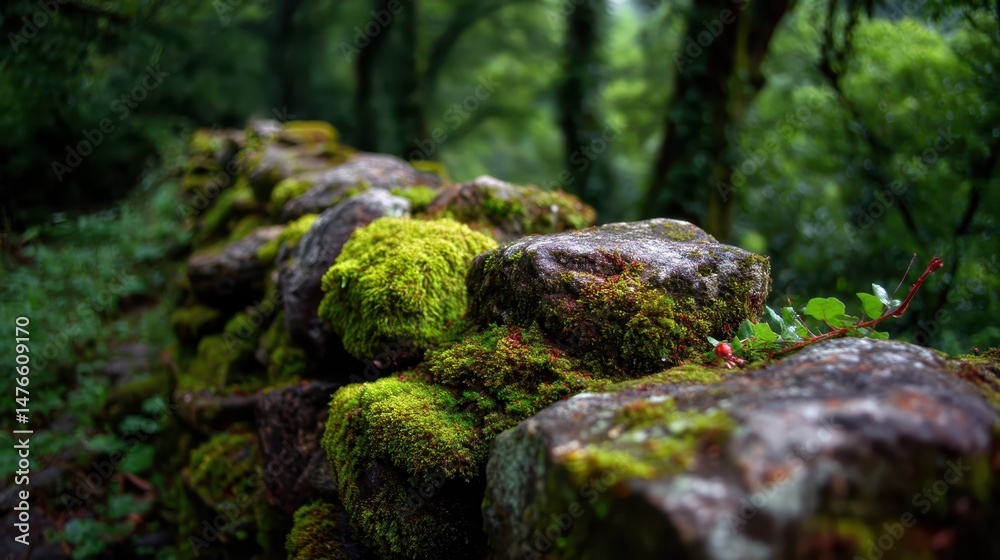 Serene Forest Landscape with Moss Covered Rocks Serene Forest Landscape with Moss Covered Rocks