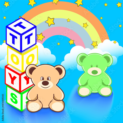 Stacked letter cubes spelling TOYS