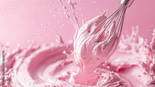 Whipping Light Pink Cream Dynamic Whisk Action and Swirling Texture