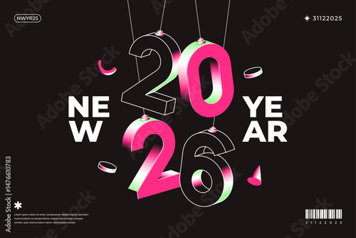 A vibrant and modern design showcasing the year 2026 in a dynamic color combinations