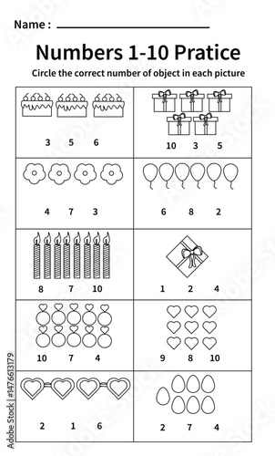 number 1-10 pratice worksheets for preschool and kindergarten. workbooks, worksheet, homework, exercise, practice