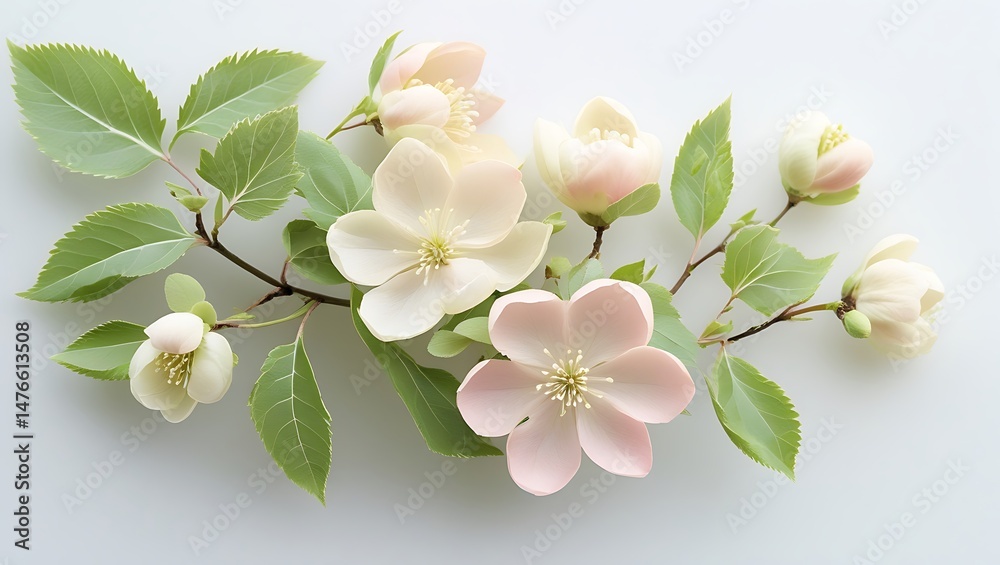 Naklejka premium Delicate Spring Blossoms on a Light Background.