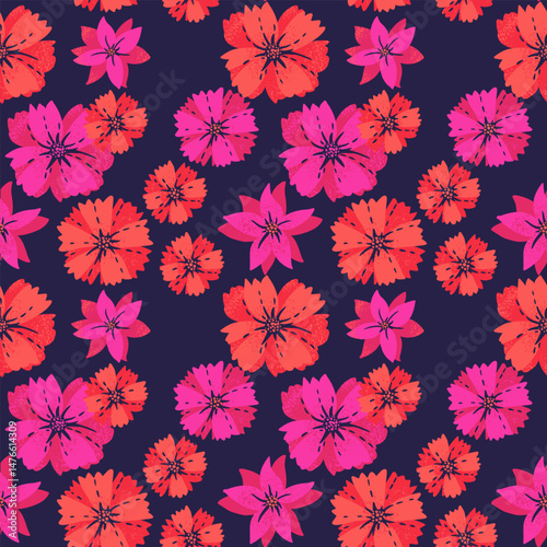 Colorful exotic seamless pattern with large floral. Vector Hand drawn. Abstract stylized  flowers print. Contemporary ornament for designs, fabric, textiles