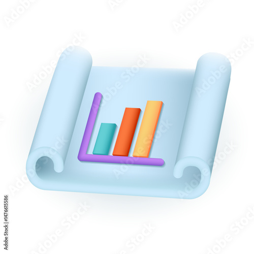 Chart or graphs on sheet of paper 3D illustration