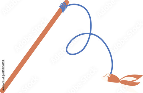 cat teaser toy stick flat vector illustration
