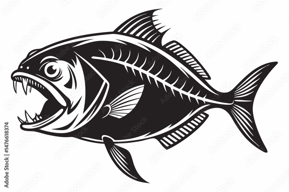 Fototapeta premium piranha sihouette black vector