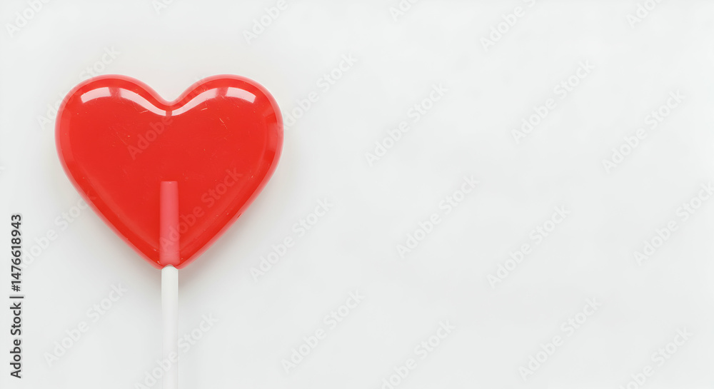 Fototapeta premium Red Heart-Shaped Lollipop on White Background for Sweet Treats