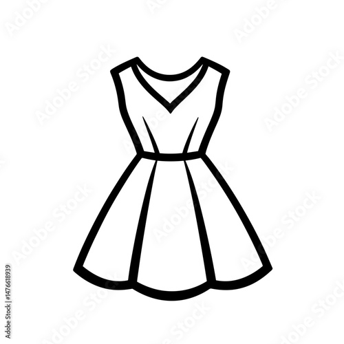 Dress illustration, elegant design, women's fashion concept, monochrome style