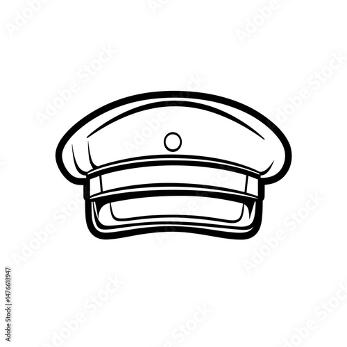 Captain's hat illustration, nautical design, maritime accessory concept, monochrome style