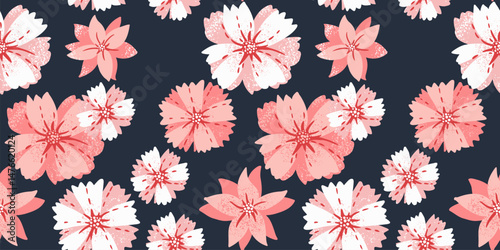 Abstract large floral seamless pattern. Abstract stylized daisy flowers print. Contemporary ornament for designs, fabric, textiles, cover
