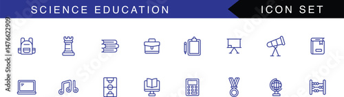 Science icon set. Containing biology, laboratory, experiment, scientist, research, physics, chemistry, and more icons. Vector illustration.