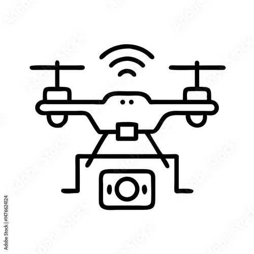 Drone with camera hovering in air with wireless signal indicators  