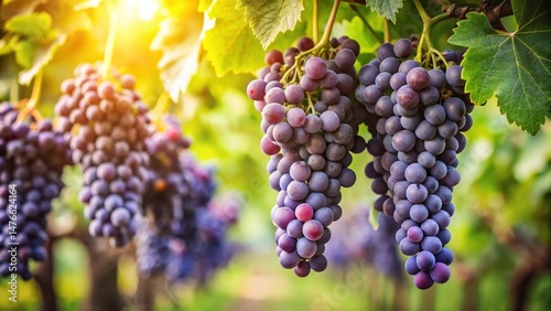 Wallpaper Mural Mature grape clusters with deep purple fruits hanging from a rustic vineyard branch in a lush green foliage background Torontodigital.ca