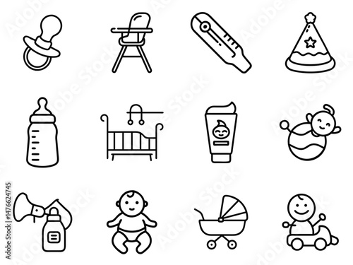 Baby Outline Icons Set 2 – Clean Line Art for Infant Care & Baby Essentials