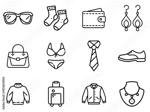 Style Elements: Fashion Accessories Outline Line Icon Set 3