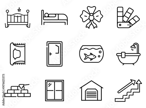 Stylish Spaces: Interior Design Outline Line Icon Set 2

