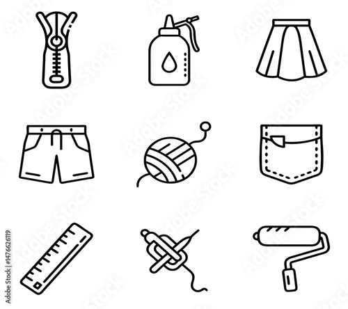 "Sewing Outline Icon Set 3: Detailed Line Icons for Tailoring, Craft, and Fashion Design"