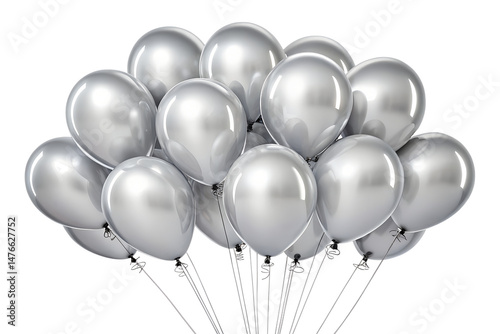 silver metalic balloons isolated on white or transparent png