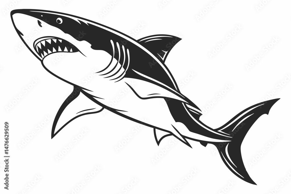 Fototapeta premium great white shark silhoette black vector