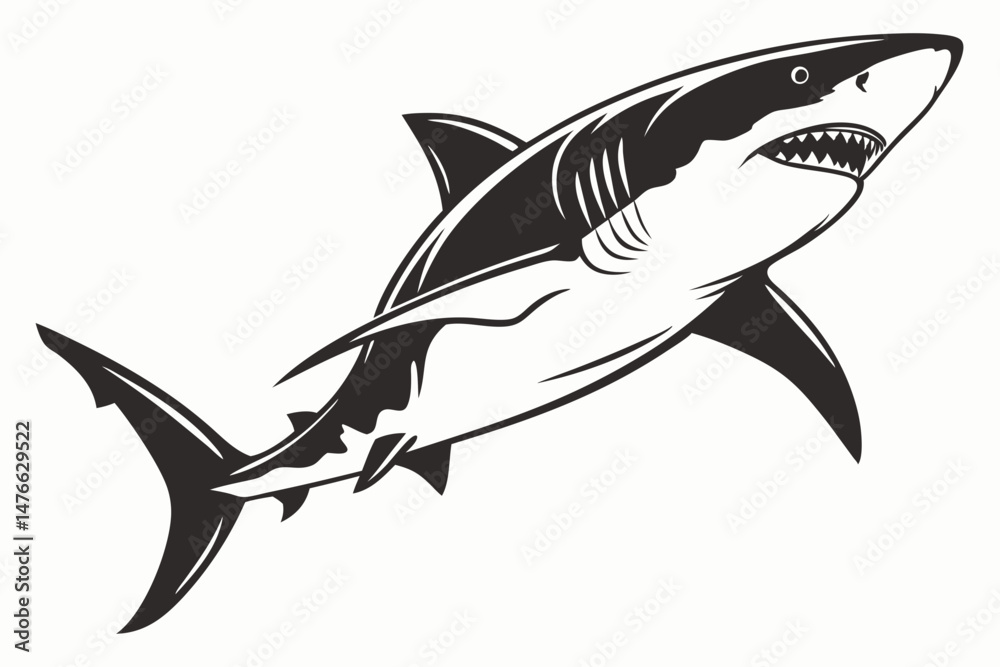 Fototapeta premium great white shark silhoette black vector