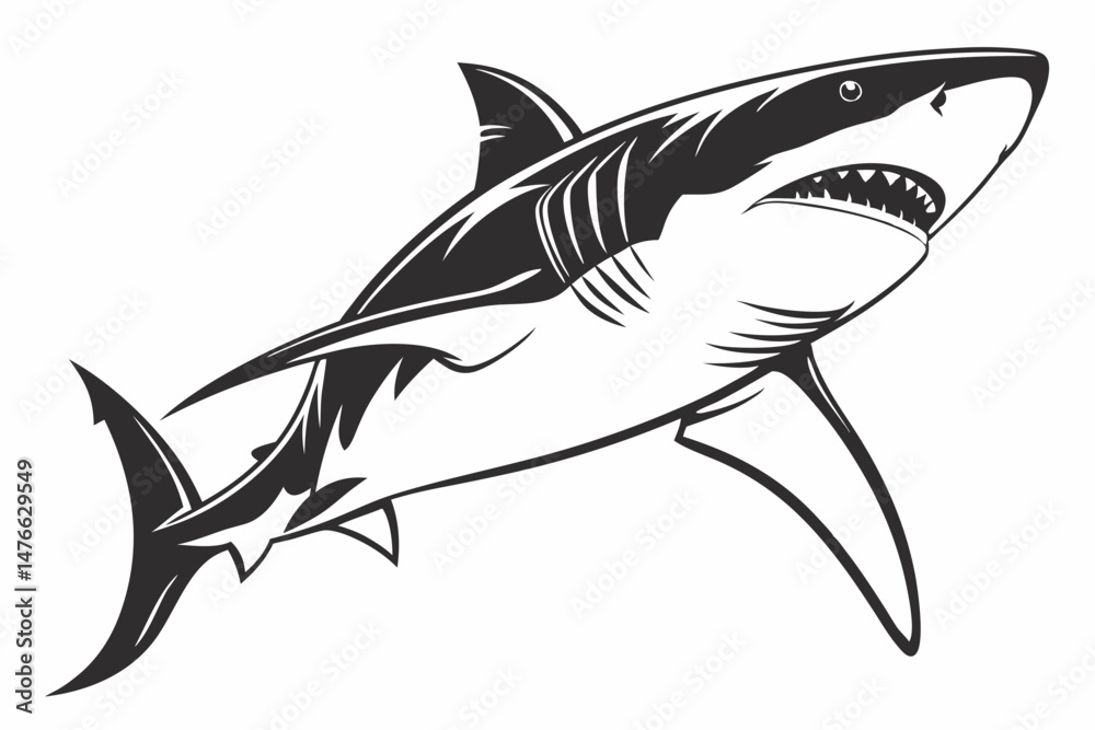 Obraz premium great white shark silhoette black vector