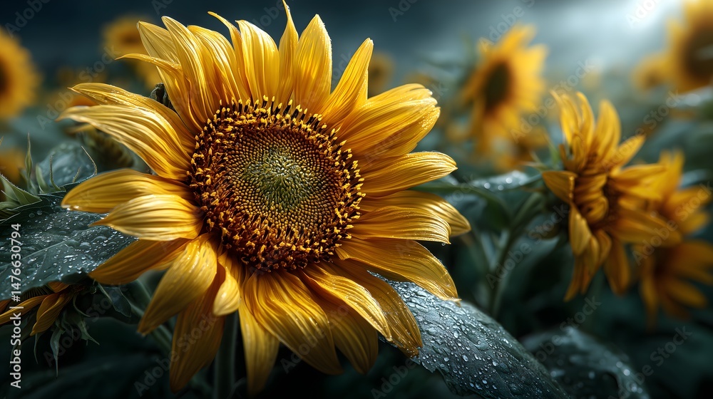 Naklejka premium Sunflower field in may sunshine