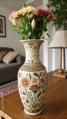 Wallpaper Mural A large vase elegantly placed on a wooden table, showcasing its design against a natural backdrop Torontodigital.ca