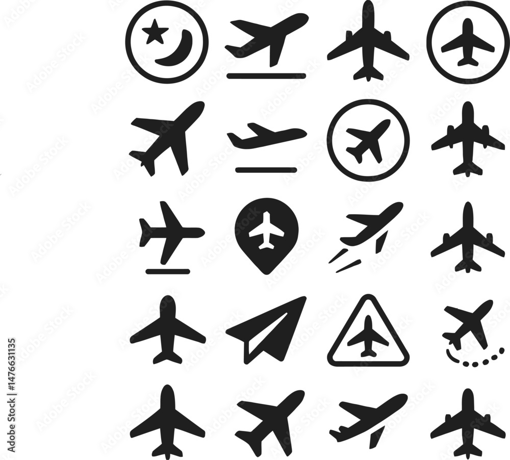 Fototapeta premium Ultra-Unique Airplane Symbol Icon Set | Precision Design. 