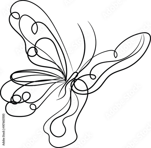 Elegant One Line Drawing of a Butterfly in Flight