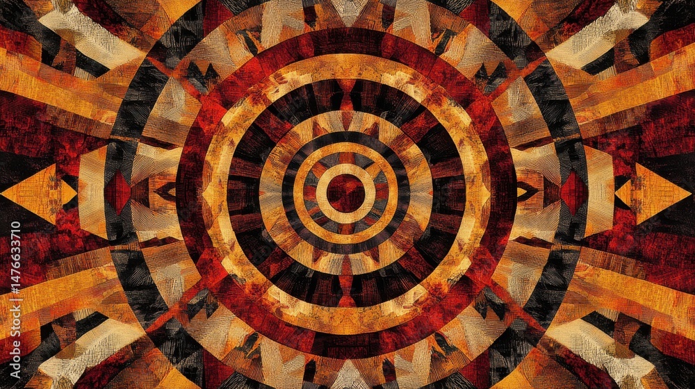 Fototapeta premium Intricate Geometric Pattern with Bold Colors and Circular Design Elements in Abstract Form