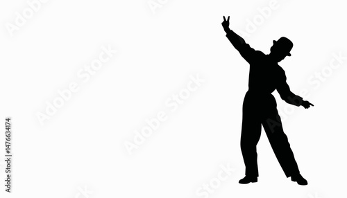 Comedic dance performance by silhouette of man, black and white style