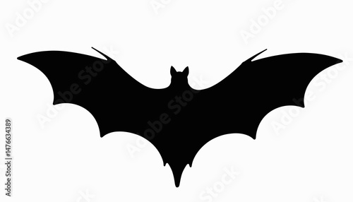 Silhouette of a bat flying against a white background, Halloween symbol