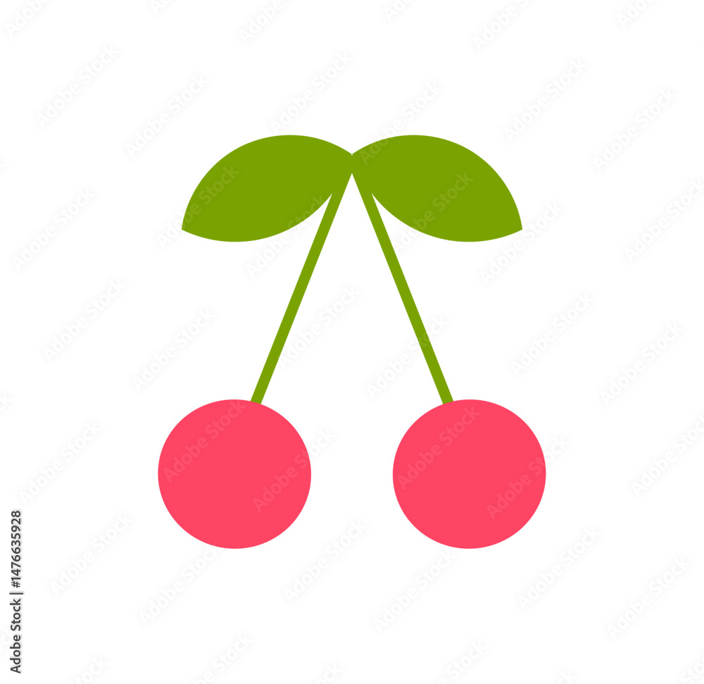 Cherry fuit with leaves illustration symbol. Vector design element.
